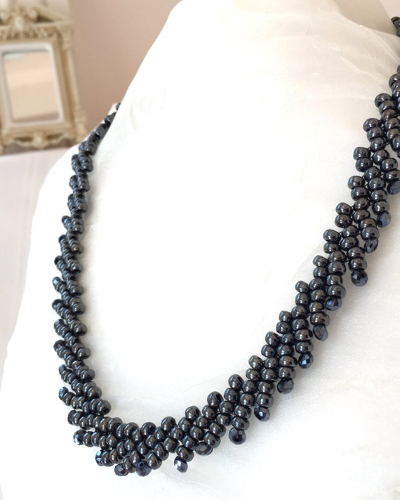 Gunmetal Necklace Statement Jewelry Black Beaded Choker