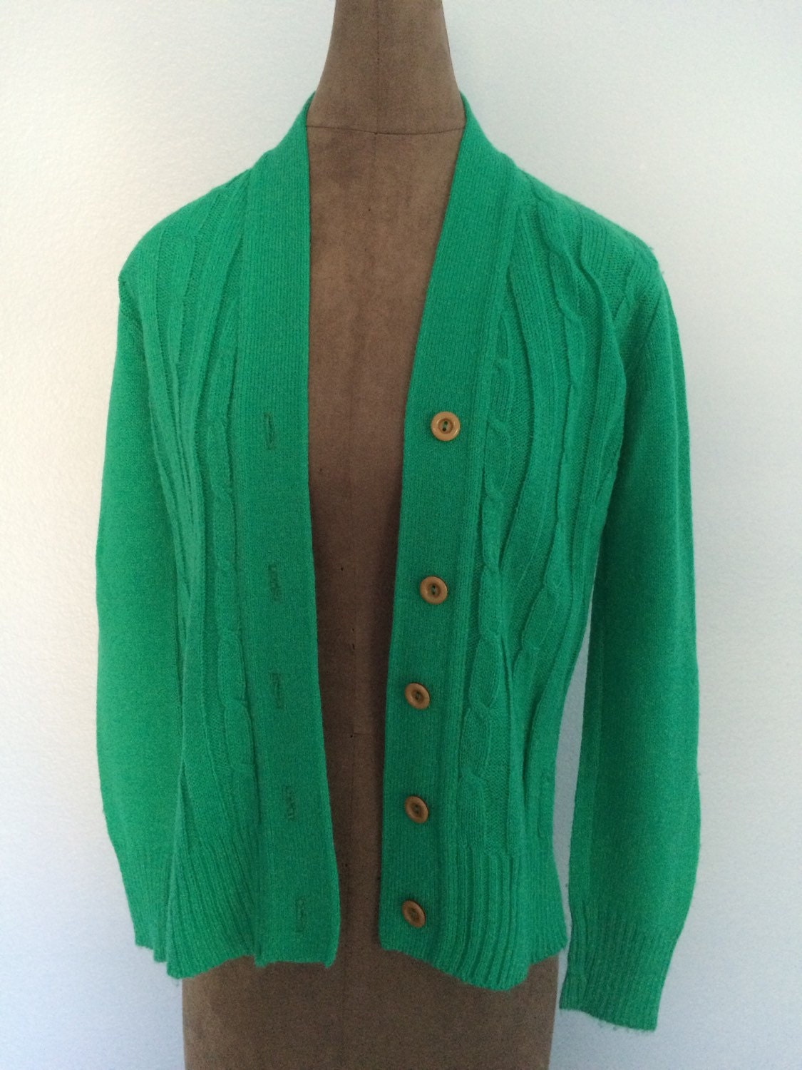 Emerald Green Cable Knit Cardigan Sweater