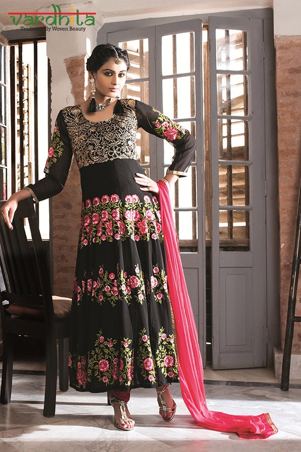 Black Color Fabric Anarkali Suit by VardhitaSarees