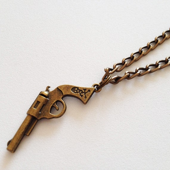 GUN Necklace Weapon Pendant Charm Chain Necklace 3D by ZAHUCZKI