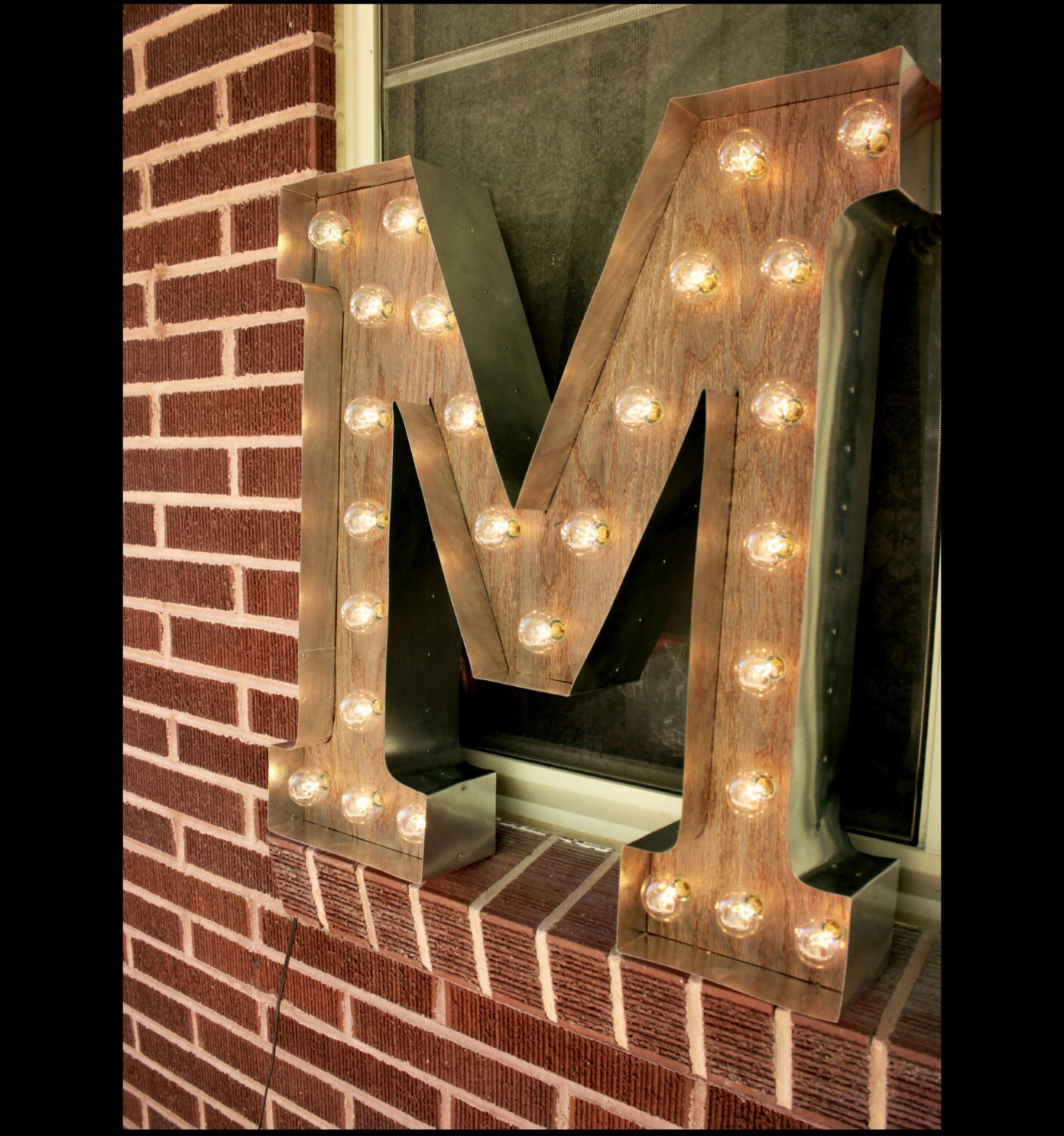 Lightup Letter M Sign Rustic Industrial Marquee lighting w/