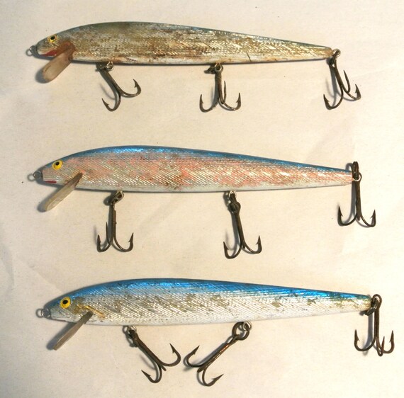 Vintage Fishing Lures Set of 3 Rebel fishing Lures Blue and