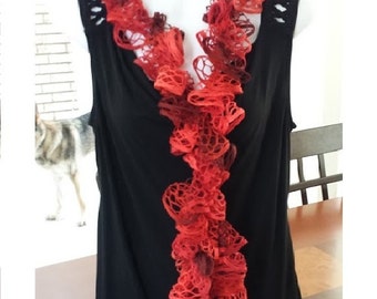 Red Scarves for Women, Ruffle Scarf, Sashay Scarf, Wrap Scarf, Sashay Scarf, Crochet Scarves, Scarfs, Winter Scarf, Summer Scarf
