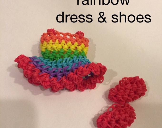 Rainbow dress for Dress-able Doll Rubber Band Figure, Rainbow Loom Loomigurumi, Rainbow Loom Doll
