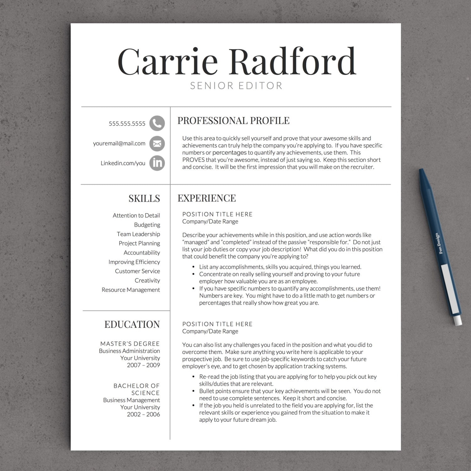classic professional resume template for by landeddesignstudio