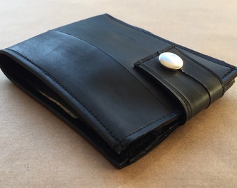 Mens wallet with zipper coin pouch, bike inner tube wallet, bi-fold wallet, vegan friendly wallet, recycled wallet, zip pouch wallet