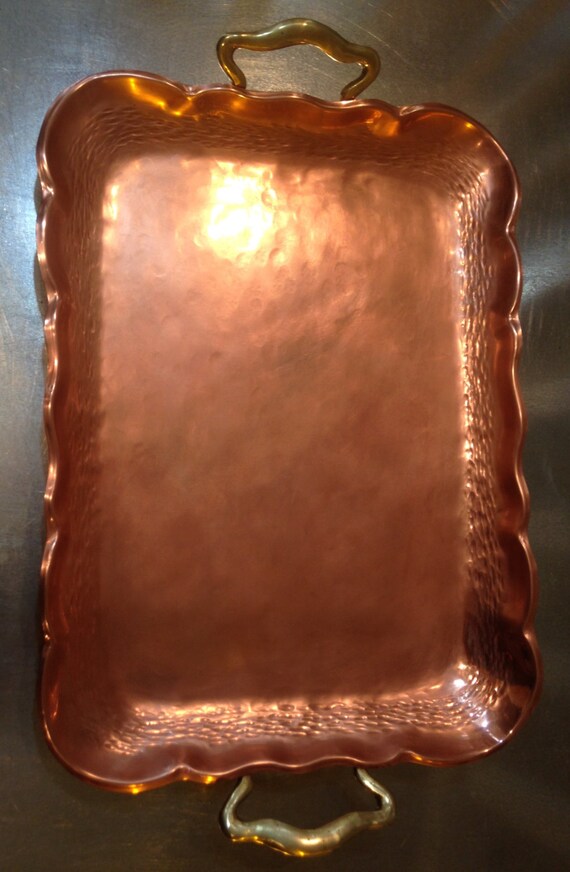 Luxury Serving Tray made of Pure Copper with Bronze Handles