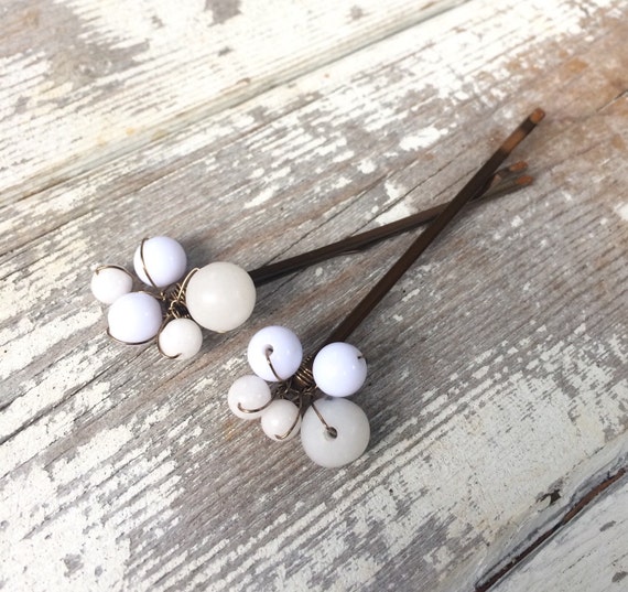 Beaded hair pins white hair accessories hipster by crushedcameo
