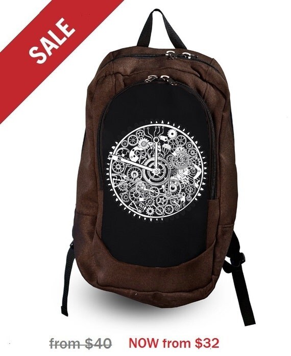 Clock backpack Roomy backpack Brown rucksack Book bag by XYZbag