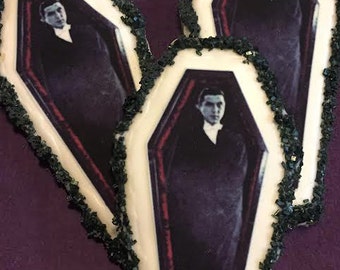 Edible Dracula Coffin Halloween Cookie Toppers - Frosting Sheet, Uncut