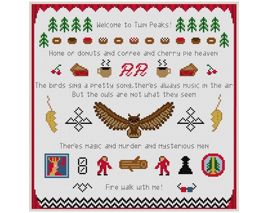 Twin Peaks Sampler Cross Stitch PDF Pattern Instant Download