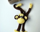 Monkey Christmas Magnet - Polymer Clay - gift for stocking stuffers - Amazing gift - Funny monkey - Handmade - Best gift for Christmas