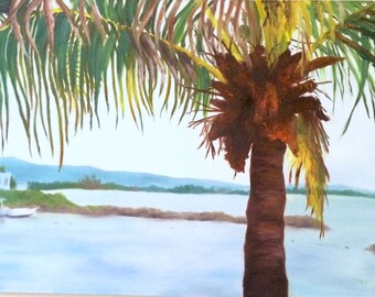 Original Caribbean Palm Tree Oil Painting on Canvas - Hand Painted - Ready to Hang