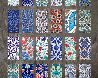 Domino Clip Art, Iznik Tiles, Digital Collage Sheet, Turkish Iznik, Jewelry Making, 1"x2" Crafts, Digital Downloads, domino tiles