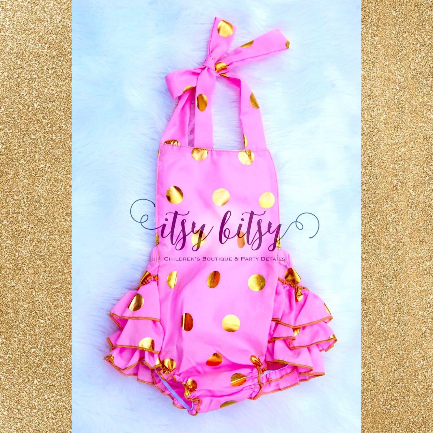 Baby Romper Pink and Gold First Birthday Outfit by oOItsyBitsyOo