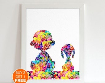 Snoopy Charlie Brown watercolor illustration art print, Snoopy art, The peanuts movie, art print, movie art, Children, Christmas