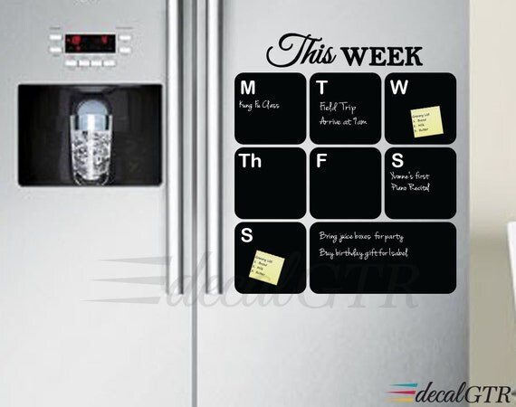 Weekly Refrigerator Calendar : Fridge chalkboard decal weekly planner organizer Weekly Refrigerator Calendar : Fridge chalkboard decal weekly planner organizer