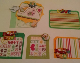 Peace, Love, & Happiness Green/Yellow Scrapbook Embellishments ~ 6 Piece Embellishment Set