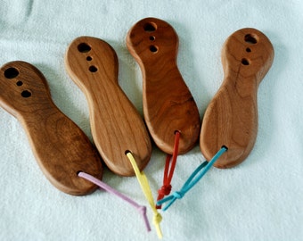 Hand-Carved Handled Diz in Cherry with Included Threader for Creating Roving for Spinning