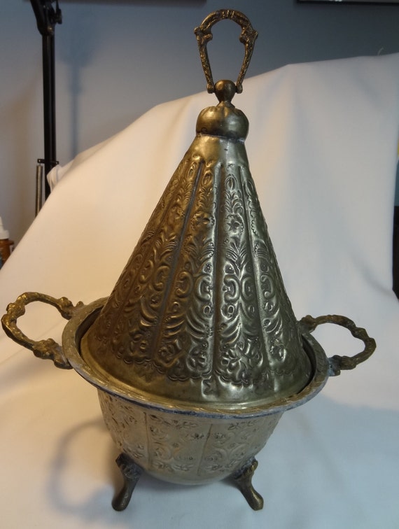 Vintage Brass Footed Bowl With Cone Lid by WendyhbosVintage