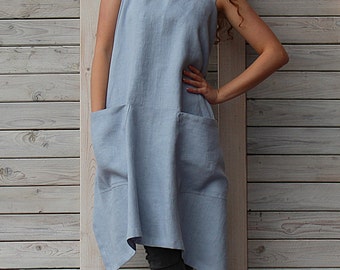 Pocket linen apron / Retro style apron / Pinafore dress