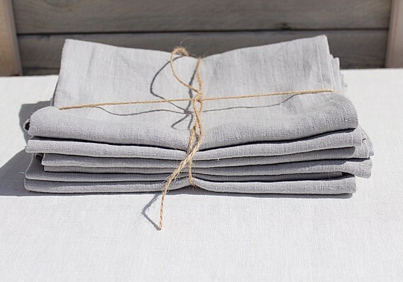 Silver Grey linen napkins. Set of 12. Pure soft pre washed