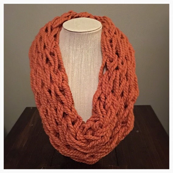 Orange Single Loop Arm Knit Infinity Scarf