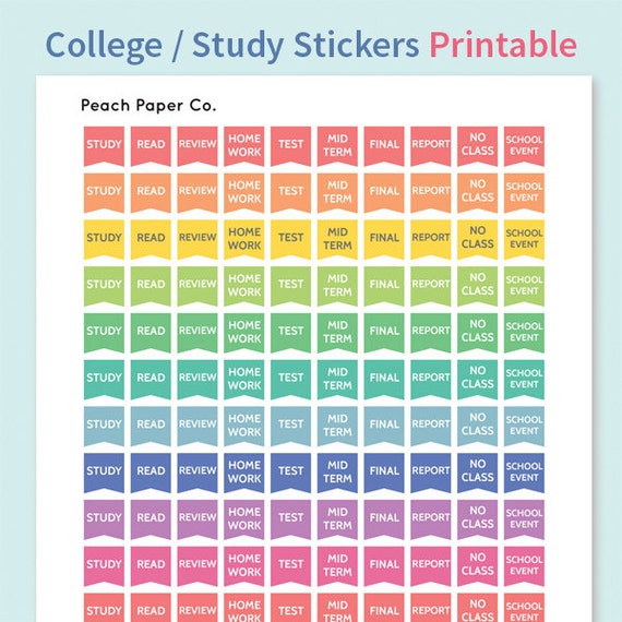 140 College Study Stickers / Printable Stickers / by PeachPaperCo