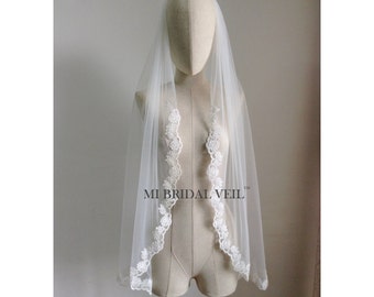 Custom Bridal Veil, Rose Lace Bridal Veil, Lace starts from Upper Arm, Single Tier Lace Veil, Fingertip, Waltz, Floor, Chapel, Cathedral