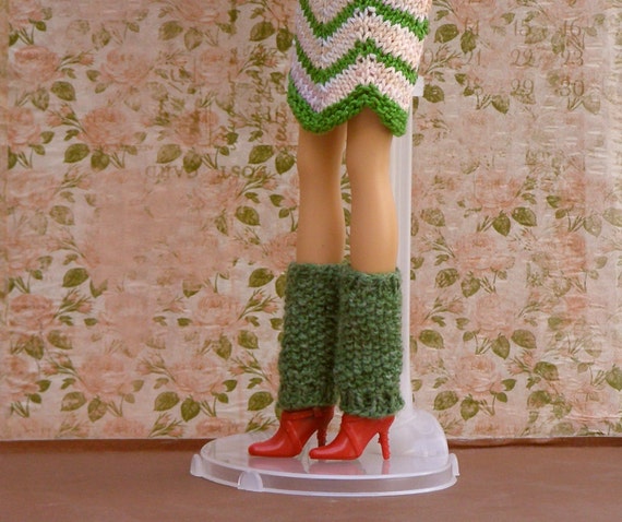 Doll accessories Green knit leg warmers for Barbie by KnittyforB