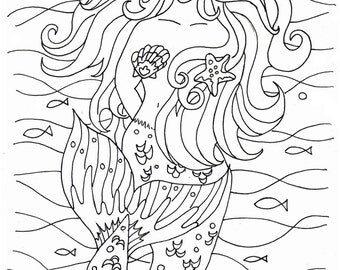 mermaid coloring pages embroidery pattern mermaid art download adult coloring page