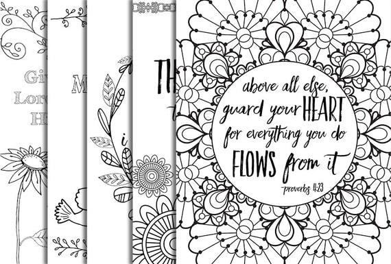 5 Bible Verse Coloring Pages Set 1 Inspirational Quotes DIY