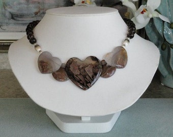 Smokey Quartz beaded necklace with Large Agate Pendant - 165