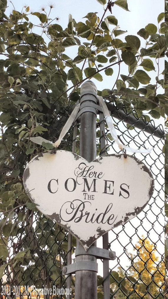 HERE COMES the BRIDE Sign Vintage Wedding by MyPrimitiveBoutique