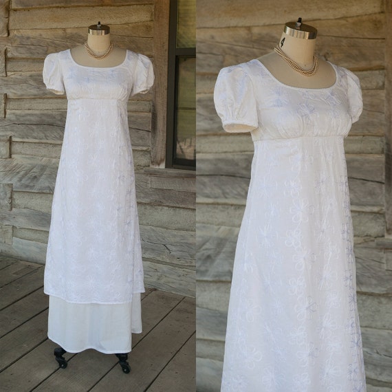 white Regency 1810s dress Jane Austen wedding dress white