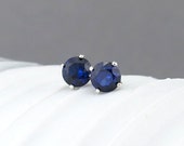 Blue Sapphire Earrings Sapphire Stud Earrings Tiny Silver Earrings Gemstone Post Earrings 4mm September Birthstone Jewelry