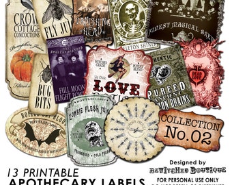 Apothecary Bottle Labels Jar Halloween printable paper art hobby crafting instant download digital collage sheet COLLECTION 2