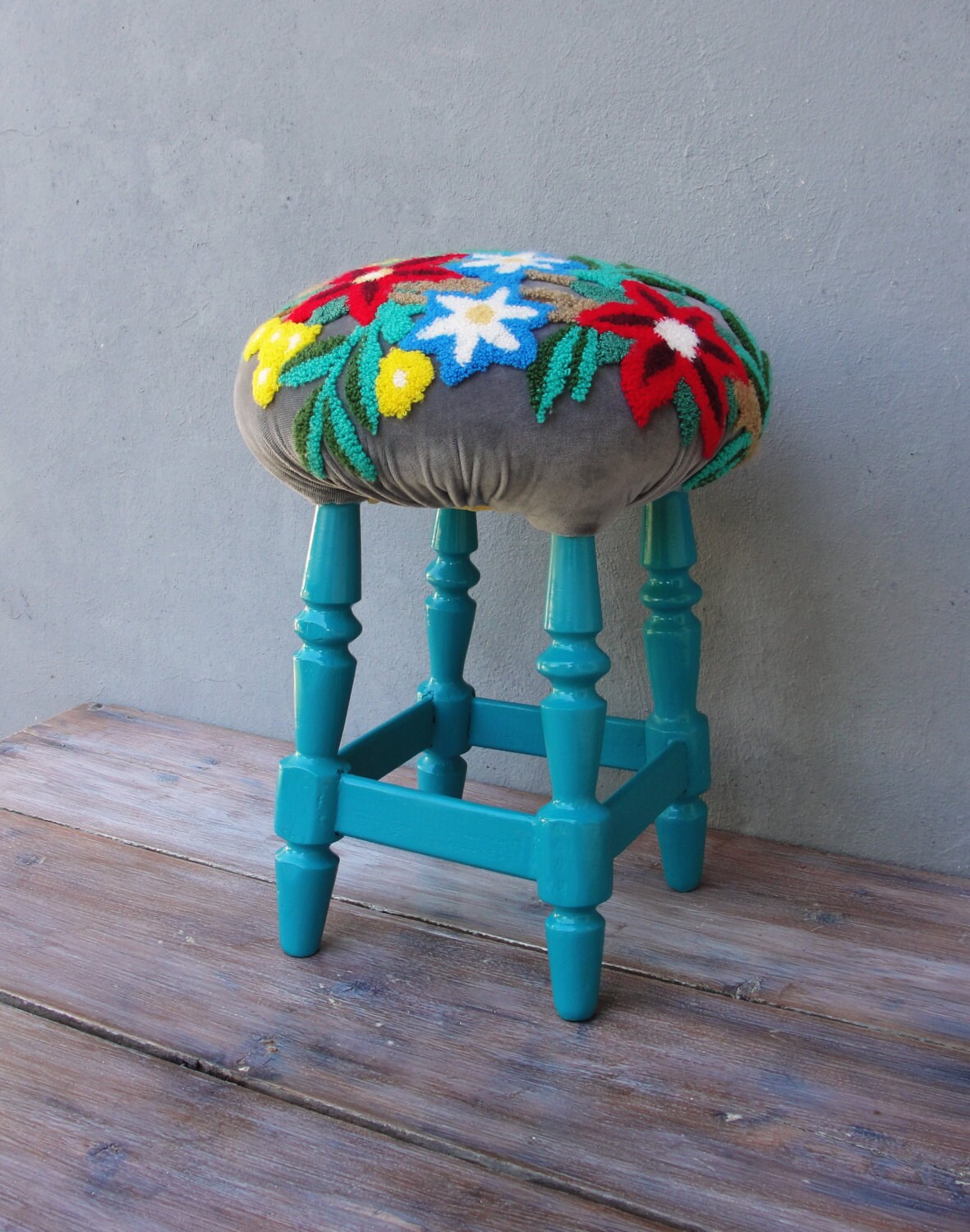 Butterfly and Flowers Pouf Accent Chair Embroidered Stool