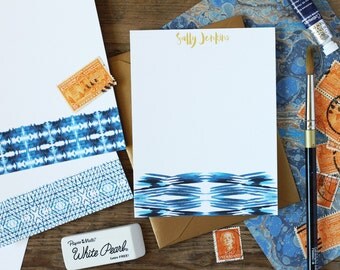 Personalized Stationery Indigo Shibori / Custom Flat Notes / Set (10) / Watercolor / Brushstroke / Gift for Her
