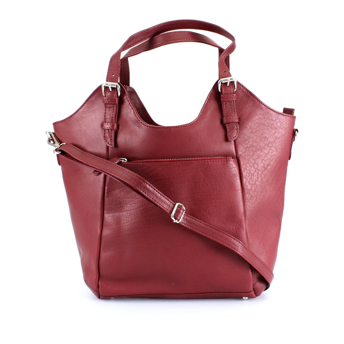 Red Leather Handbag Tote Bag Shoulderbag