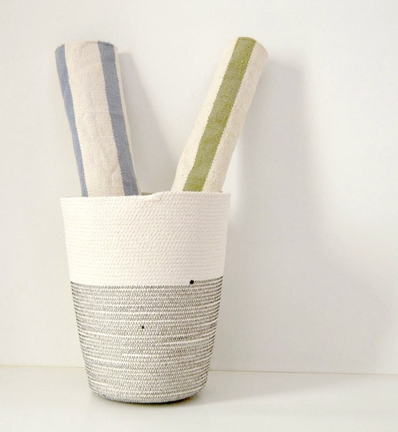 Large basket, Black and white, Toy storage basket, Hand towel basket, Beach style decor, Organisation bin, Rope storage, Towels bin, Cotton