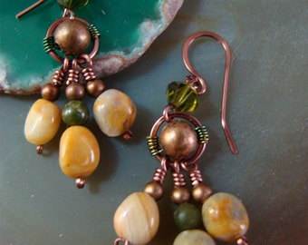 Turquoise Drop Earrings Antique Bronze Brown Crystal By Sewartzee