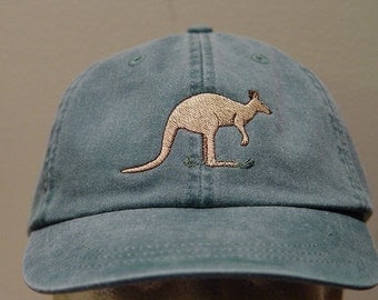 KANGAROO HAT - One Embroidered Australia Wildlife Cap - Price Embroidery Apparel - 24 Color Caps Available