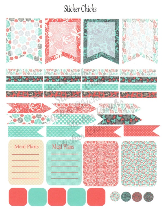 Teal and Coral Box Planner Stickers