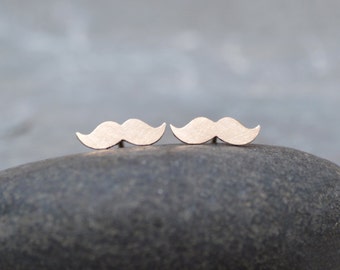 Mustache Earring Studs In 9k Yellow Gold, Handmade In The UK