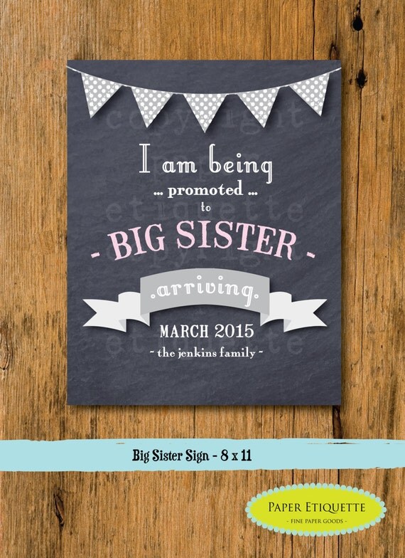 Custom Big Sister Announcement Chalkboard Sign Printable Big