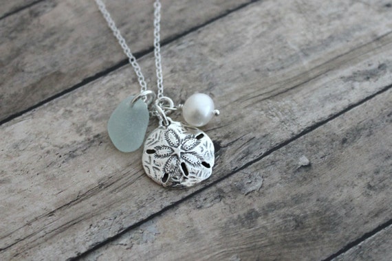 Large Sterling Silver Sand Dollar Necklace with Genuine Sea