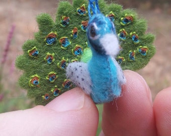 Tiny Peacock -- miniature felt peacock plush by Moss Mountain