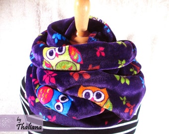 Écharpe Infinie Noir Et Blanc à Motifs Hiboux - Olsenboye - Style Boho - Acrylique & Poly - Occasion