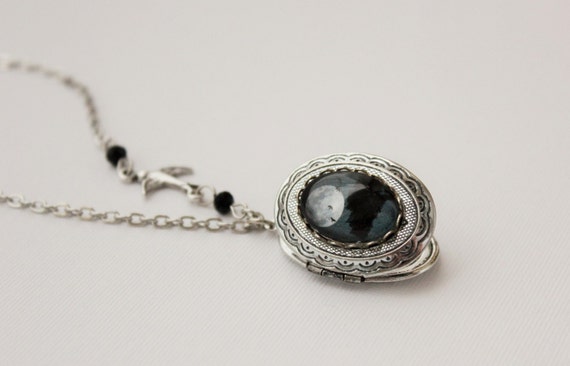 Items similar to Midnight Moon Locket Necklace. Tree Necklace. Full ...